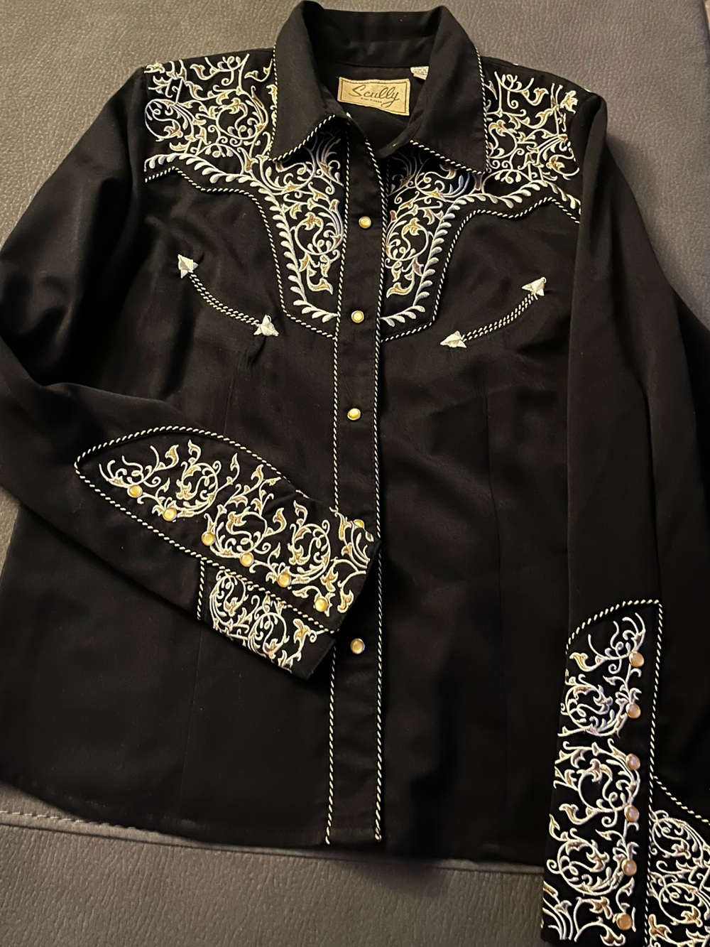 Scully Black Western Embroidered Snap Jacket with Cream Accents